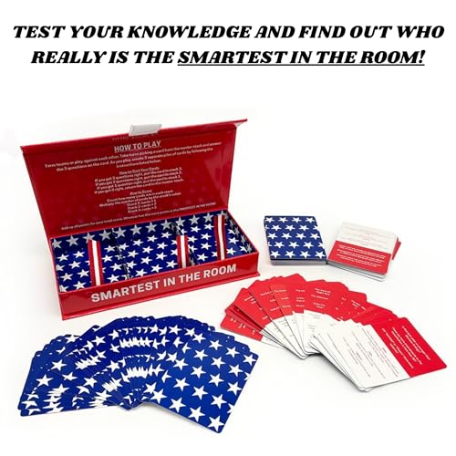 MACHERA America Trivia Game: Smartest in THE Room - The USA & World Card Game for Adults & Families with 450 Fun Questions, Ideal for Travel, Game Night