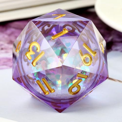 Liquid Dice D20 33mm,DNDND Glitter and Paillette Liquid 20 Sided Dice with Gorgeous Gift Box for Dungeons and Dragons (Lilac) - color: Sharp 33mm Lilac