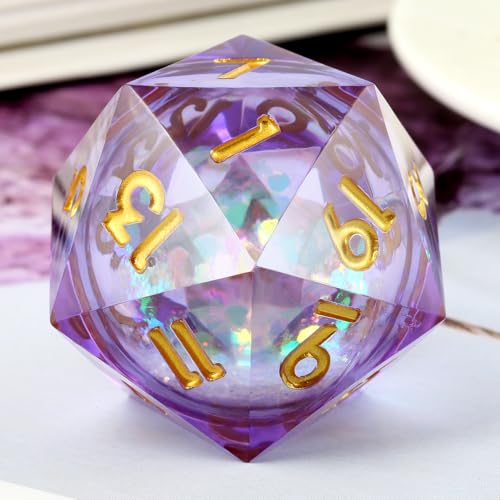 Liquid Dice D20 33mm,DNDND Glitter and Paillette Liquid 20 Sided Dice with Gorgeous Gift Box for Dungeons and Dragons (Lilac) - color: Sharp 33mm Lilac