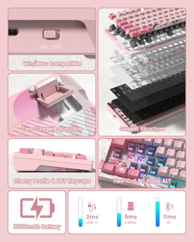 L80 Wireless Gaming Keyboard, 75% Mechanical Keyboard with Smart Display and Knob, Tri-Mode BT/2.4GHz/USB-C, Gasket Mount RGB Backlit, Hot Swappable for PC Mac - color: Pink