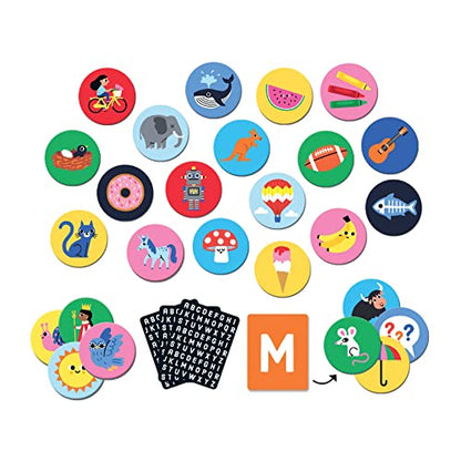 ABC Spot Me Game from Mudpuppy - Fast Acting Alphabet Game, Includes 60 Icon Tiles, 26 ABC Cards, Fabric Bag & Instructions, Perfect for Game Nights on The Go!, 2+ Players, Ages 5+