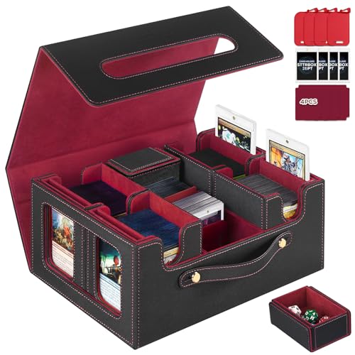 Trading Card Storage Box for MTG, MTG commander deck box，Multi-purpose Deck Case for MTG TCG Sports Card, 4 Toploaders, 4 Stoppers, 4 Colorful Dividers (Black & Red) - color: Black& Red