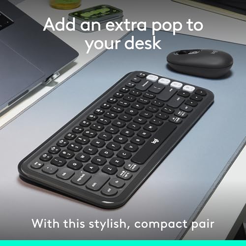 Logitech POP ICON Combo, Wireless Bluetooth Keyboard and Mouse, Comfortable Typing, programmable Keys and Buttons, Quiet clicks, Easy-Switch up to 3 Devices - Graphite and Off-White - color: Graphite White, style: Combo