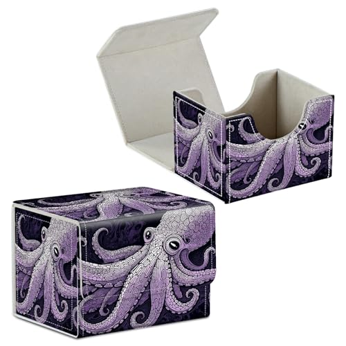 Card Deck Box for Trading Cards Commander Deck Box Card Storage Box with Strong Magnet Magic Premium Gathering Deck Box Cover for TCG CCG Magic Cards,Purple Octopus - color: Purple Octopus, size: A Card Case