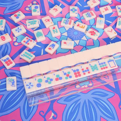 Jongyance American Mahjong Tile Set with Carrying Bag and Accessories, 160 Acrylic Engraved Mahjong Tiles for Beginners - color: Shell Pink