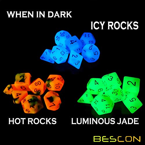 Bescon Glowing Polyhedral RPG Dice Set Luminous Jade, Bescon Glow in Dark Poly Dice Set of 7, DND Role Playing Game Dice - color: Luminous Jade