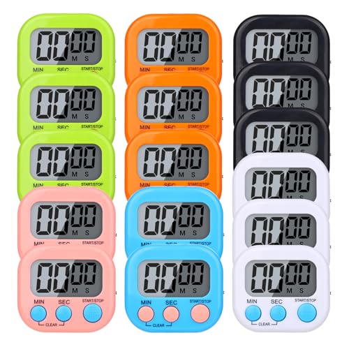 16 Packs Digital Timer Multi-Function Electronic Timers for Classroom Small Magnetic Countdown Stopwatch Mini Loud Alarm Stop Clock for Kitchen Cooking Games Meeting Study Work Baking Sports Office