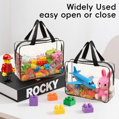 6 Pcs Storage Bags with Zipper - Large Board Game Storage with Labels, Clear & Waterproof Toy Organizer for Building Blocks, Puzzles (Black)