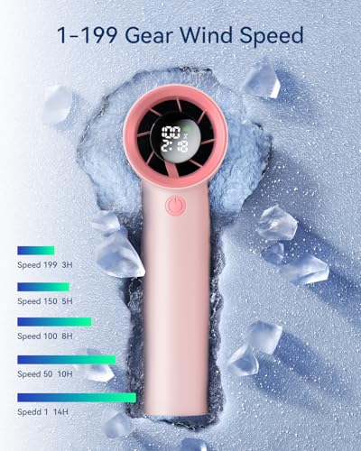 Portable Handheld Fan, Speed(1-199) Powerful Turbo Mini Fan, 30000 RPM High Speed Moter [14H Max Cooling Time] 5000mAh Battery Rechargeable,Pocket Personal Small Travel GIfts for Women Men,Pink - color: Pink