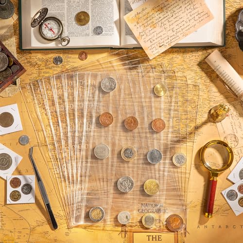 25 Sheets Coin Pocket Pages - 20 Pocket Standard 9-Hole 500 Pockets Inserts Collecting Sleeves for Coins [48mm X 44mm Each Pocket] CS0312520 - color: 20 Pocket(44mm X 48mm Each Pocket), size: 25 Sheets