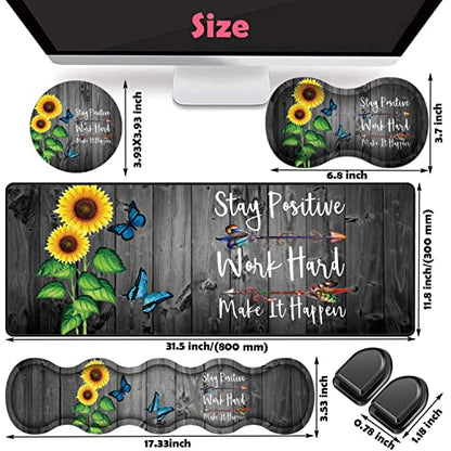 Large Gaming Mouse Pad, Keyboard Wrist Rest + Mouse Wrist Pad + Coaster + Mini Hook Desk Pad Set, Memory Foam, Non-Slip Base. Suitable for Office and Home - Sunflower Inspirational Quote - color: Fok-fo1-mouse -012