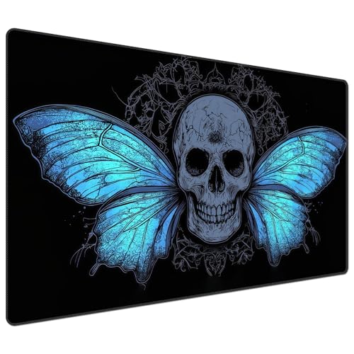 DEGDFSGR for MTG Playmat 24 x 14 inches for TCG Playmats Non-Slip Rubber Base Commander Playmat HD Cover for MTG Play Mat Iorcana Trading Card Game, Blue Butterfly Skull - color: Blue Butterfly Skull, size: 24" x 14"