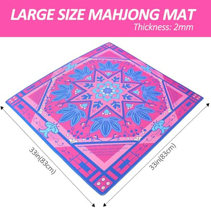 Jongyance Printed Learning Mahjong Mat (33”x33”) with Black Carrying Bag, Anti-Slip, Noise-Reducing, Mahjong Table Mat for Mah-jongg,Poker, Board Games, Dominoes, and Card - color: Purple and Pink