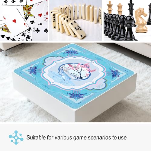 KUNTE Mahjong Mat,Blue Blossom Stream, 32"x32" | Non-Slip, Quiet, Waterproof, Foldable, For American Mahjong - color: Blossom Stream