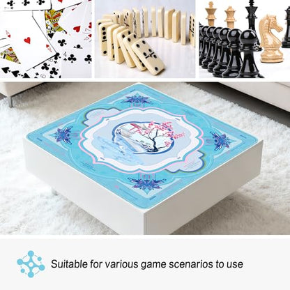 KUNTE Mahjong Mat,Blue Blossom Stream, 32"x32" | Non-Slip, Quiet, Waterproof, Foldable, For American Mahjong - color: Blossom Stream