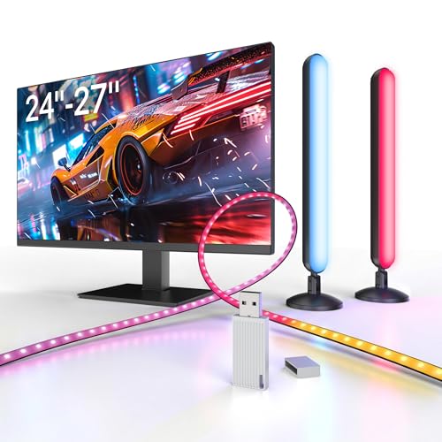 Calefo RGBCW PC Gaming Ambient Lighting Kit for 24-27 Inch, USB Sync Dongle, Bar Light & Monitor Backlight, Color Sync for Games, Movies, Music,Plug and Play,Windows 10/11 & Mac Compatible.