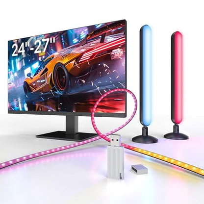 Calefo RGBCW PC Gaming Ambient Lighting Kit for 24-27 Inch, USB Sync Dongle, Bar Light & Monitor Backlight, Color Sync for Games, Movies, Music,Plug and Play,Windows 10/11 & Mac Compatible.