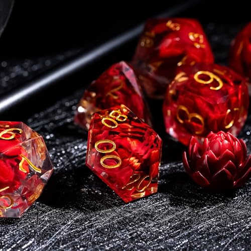7PCS DND Dice Set,Transparent Sharp Edge Dice Set D&D RPG Polyhedral Die,for Dungeons and Dragons TTRPG Games Roleplaying Games,with Gift Box(Lotus Red) - color: Lotus Red