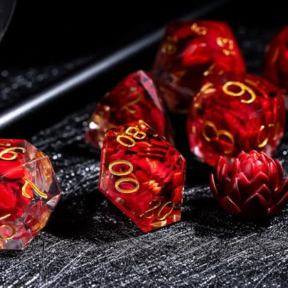 7PCS DND Dice Set,Transparent Sharp Edge Dice Set D&D RPG Polyhedral Die,for Dungeons and Dragons TTRPG Games Roleplaying Games,with Gift Box(Lotus Red) - color: Lotus Red