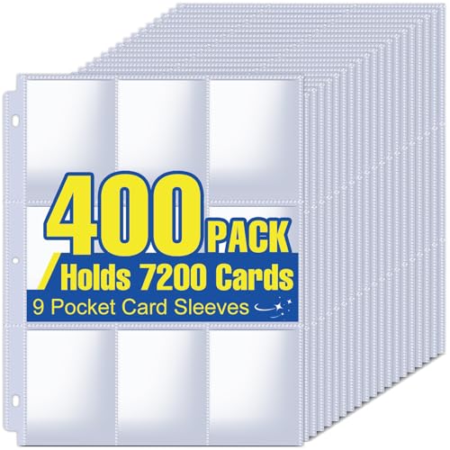 ZENOWICK 400 Pack Card Sleeves Binder Sheets, Holds 7200 Cards | 9 Pocket Card Sleeves for 3 Ring Binder, Trading Cards Sleeves Fit for Baseball, Football, Game, Business Cards - size: 400 Pack