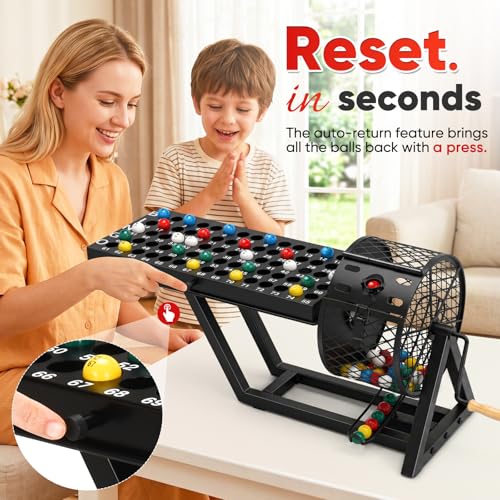 AugFir Professional Deluxe Bingo Game Set, Table Top Machine Bingo Sets Adults for Large Group, Newly Upgraded Bingo Cage and Balls Storage Bag for Adults Parties, Game Night, Community and Family
