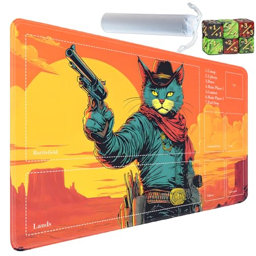 for MTG Card Playmat with Zones-Includes A Storage Bag and 6 Dice, 24 x 14 inches for TCG Playmat with Non-Slip Rubber, Game Mat, Cat - color: Yux-playmats-2-2A-287