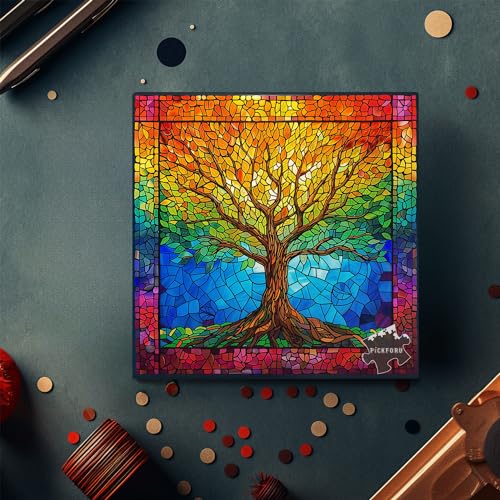 PICKFORU Stained Glass Puzzles for Adults 1000 Pieces and up, Mosaic Tree of Life Puzzle Unique Rainbow Puzzles, Colorful Difficult Jigsaw Puzzles for Adults - style: Tree of Life