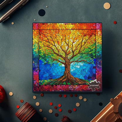 PICKFORU Stained Glass Puzzles for Adults 1000 Pieces and up, Mosaic Tree of Life Puzzle Unique Rainbow Puzzles, Colorful Difficult Jigsaw Puzzles for Adults - style: Tree of Life