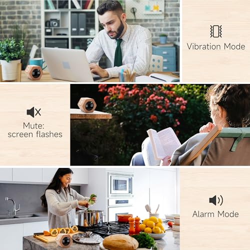 Productivity Timer 1, 5, 10, 30, 60 Minutes Preset, Desk Cube Timer with Gravity Sensor/Mute/Vibration for ADHD, Work, Study, Kitchen, Back to School (Wood Grain) - color: Wood Grain