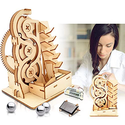 Solar 3D Wooden Puzzle Marble Run DIY Model Kit Craft Sets Wood Mechanical Toys Experiments Projects Birthday Gift for Adult Men Age 14+ Years Old - style: Stair marble run