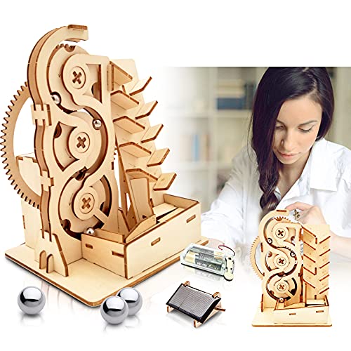 Solar 3D Wooden Puzzle Marble Run DIY Model Kit Craft Sets Wood Mechanical Toys Experiments Projects Birthday Gift for Adult Men Age 14+ Years Old - style: Stair marble run