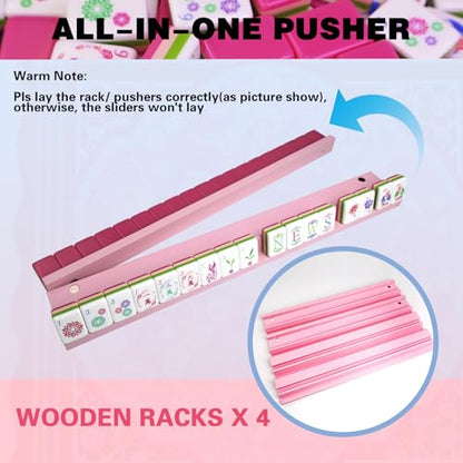 American Mahjong Game Set, Portable Carrying Bag,Acrylic 160 Tiles,Western Mahjong Tiles Set,Complete Ma Jong Set (Pink) - color: Pink