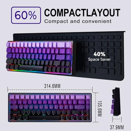 Wired 65% Mechanical Gaming Keyboard, Purple Gradient PBT Keycaps RGB Backlit Compact Mini Keyboard, Portable Ergonomic Gaming Keyboard for PC Laptop Desktop Gamers Office Work - color: Purple