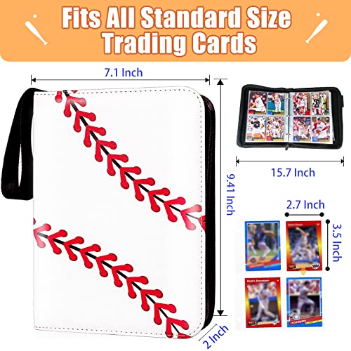 Baseball Gifts Cards Binder with Sleeves - 4 Pocket, Double Sided, 50 Removable Sleeves, Collectible 400 Cards - Zip Trading Card Collection/Collector Albums/Folder for MTG, TCG, Sport Cards - color: White - 400 Pockets