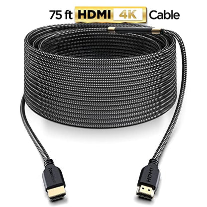 PowerBear 4K HDMI Cable 75 ft | High Speed Hdmi Cables, Braided Nylon & Gold Connectors, 4K @ 60Hz, Ultra HD, 2K, 1080P, ARC & CL3 Rated | for Laptop, Monitor, PS5, PS4, Xbox One, Fire TV - size: 75ft