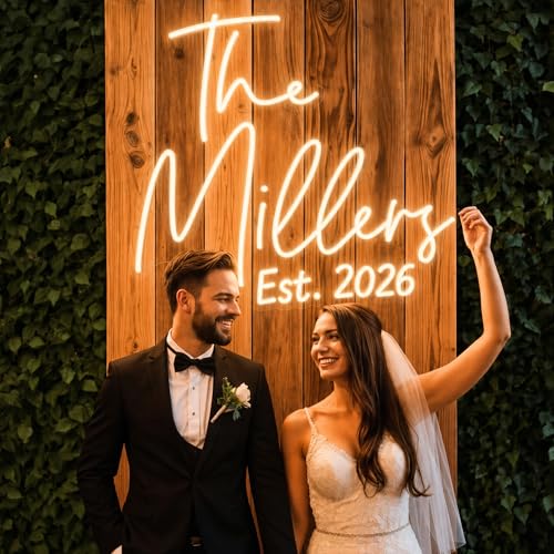 Custom Neon Sign for Wedding, Personalized LED Neon Lights Name Sign, Dimmable Wall Decor for Wedding Reception, Party, Anniversary, Bedroom, Home Decor - size: Custom Wedding Neon Sign