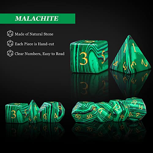 UDIXI Malachite Stone Dice Set D&D Gemstone DND Dice Set for Tabletop Games | Natural Stone, Premium Gift Box, DM Gift, for Dungeons and Dragons Role Playing Games - color: Malachite