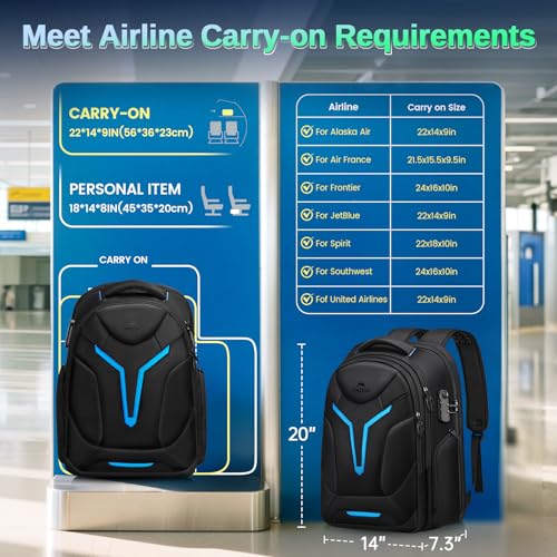 MATEIN 18 inch Gaming Laptop Backpack with Thick Padded Laptop Compartment | Anti Theft, Extra Large Backpack with Rain Cover, Waterproof Travel Bag, Tech Organizer Gaming Accessories