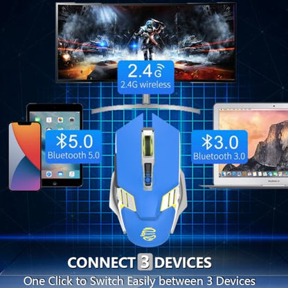 Bluetooth Wireless Gaming Mouse, RGB Rechargeable USB Wireless Mouse, Quiet Click, LED Backlit, Ergonomic, with Side Button, DPI Adjustable Computer Mice for Laptop PC MacBook Chromebook - Blue - color: blue