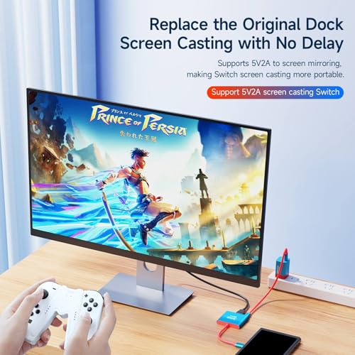 JEMDO Portable Dock Adapter for Switch, Travel Docking Station for TV with 4K HD HDMI Output & PD Fast Charging & USB 3.0 Compatible with Switch/OLED, Steam Deck, MacBook Pro/Air, ROG Ally