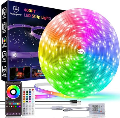 400ft Outdoor Led Strip Lights Waterproof, Trimmable Led Strip Lights Music Sync, RGB IP65 Waterproof Outside Led Lights Strip With Remote & App, Exterior Led Rope Light Waterproof For Pool Roof Yard - style: A4-400ft outdoor use-(2 rolls of 200ft)