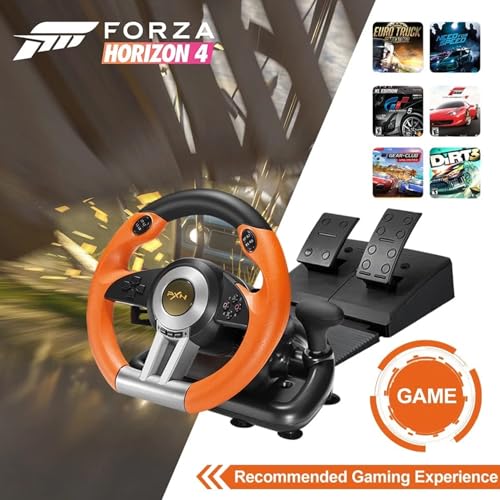PXN V3 PRO Racing Wheel with Pedals for PC, Xbox, PS4, Switch | 11-Inch Wheel, Vibration Feedback, Paddle & Sequential Shifting, 180° Steering, 2-Pedal, Plug & Play Setup for Easy Gaming - color: Orange