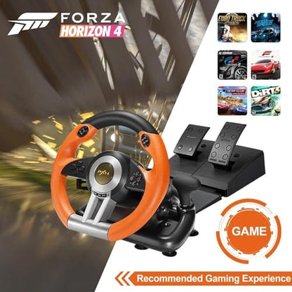 PXN V3 PRO Racing Wheel with Pedals for PC, Xbox, PS4, Switch | 11-Inch Wheel, Vibration Feedback, Paddle & Sequential Shifting, 180° Steering, 2-Pedal, Plug & Play Setup for Easy Gaming - color: Orange