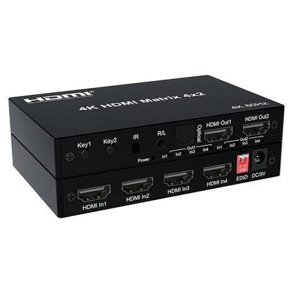 4K@60Hz HDMI eARC Splitter Switcher 4x2 Bidirectional - 1x4 eARC Audio Splitter/Switcher, HDCP2.2 HDR10, 4-Port HDMI Switch for Soundbar/Amplifier/Blu-ray, Fiber/Coaxial Output