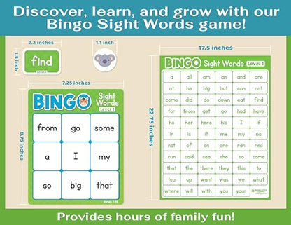 Bright Seed Sight Words Bingo Game, Learn to Read - Level 1 & 2 | Kindergarten Reading Skills, Laminated for Repeated Use, Fun Family & Classroom Game, Supports Early Reading Success