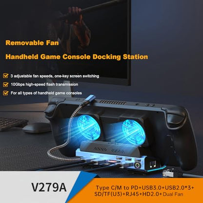 Zunate 9 in1 USB C Docking Station with Dual Cooling Fans, 4K 60Hz HDMI, 100W PD, Gigabit Ethernet, 6 USB Ports, Foldable Stand for Handheld Consoles