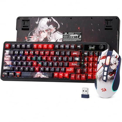 Redragon Anime Gaming Keyboard and Mouse Combo, K719 PRO 95-Key Wireless Gasket Mechanical Keyboard w/1.14'' TFT Screen & Knob + M612AK PRO 8000 DPI Mouse w/9 Programmable Buttons, 3-Mode Bundle - color: Epic Twin