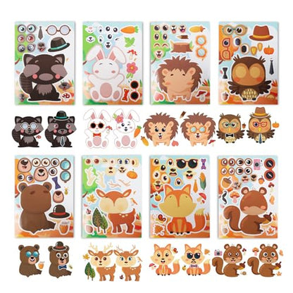 32 Sheets Forest Animal Handmade Stickers, Mixed & Matched with 16 Designed Characters Stickers Books, Your Own Activities Sticker for Kids Boys Girls Holiday Party Favors, Gift Idea
