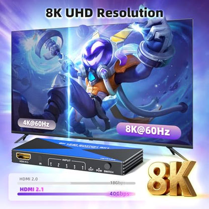 8k@60Hz HDMI 2.1 Switch 5 in 1 out, ALYYDBG HDMI Switcher Supports 4K@120Hz HDR10+ HDCP 2.3 VRR Compatible with PS5/4 Xbox Nienteen Switch Roku Fire Stick Apple TV to Connect your TV Monitor Projector - size: 5x1