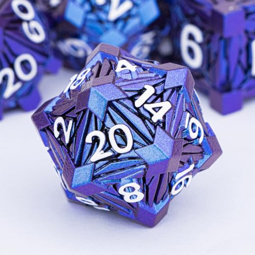 7PCS Metal DND Dice Set with Box, Debris RPG Blue White D and D Dice for D&D Tabletop Games Role Playing Game Polyhedral Dice Set D20 D12 D10 D8 D6 D4 - color: Blue White